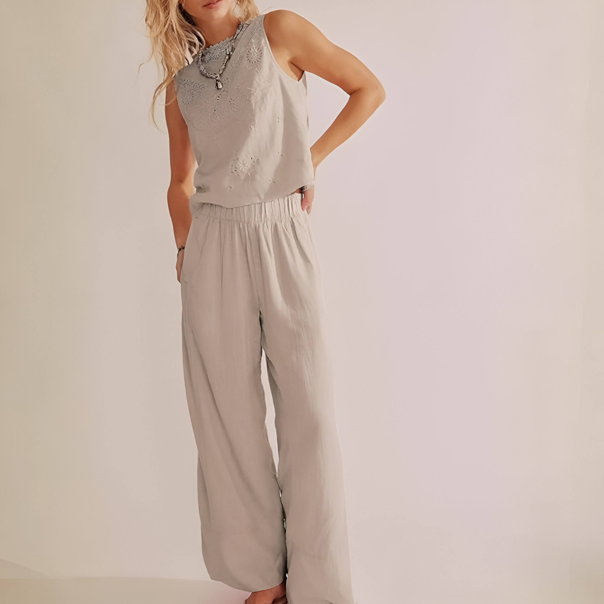  Pants for Women Cotton Baggy Boho Casual Palazzo Pants Wide Leg 