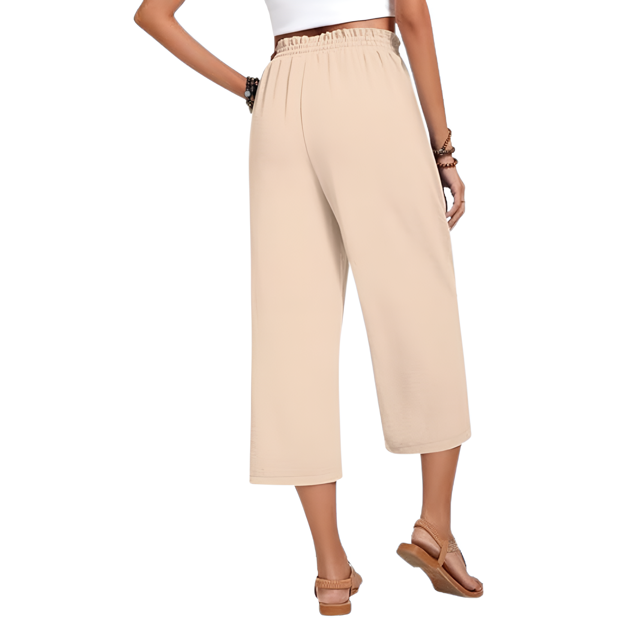 Wide Fit Casual Capri Pants With Pockets For Women