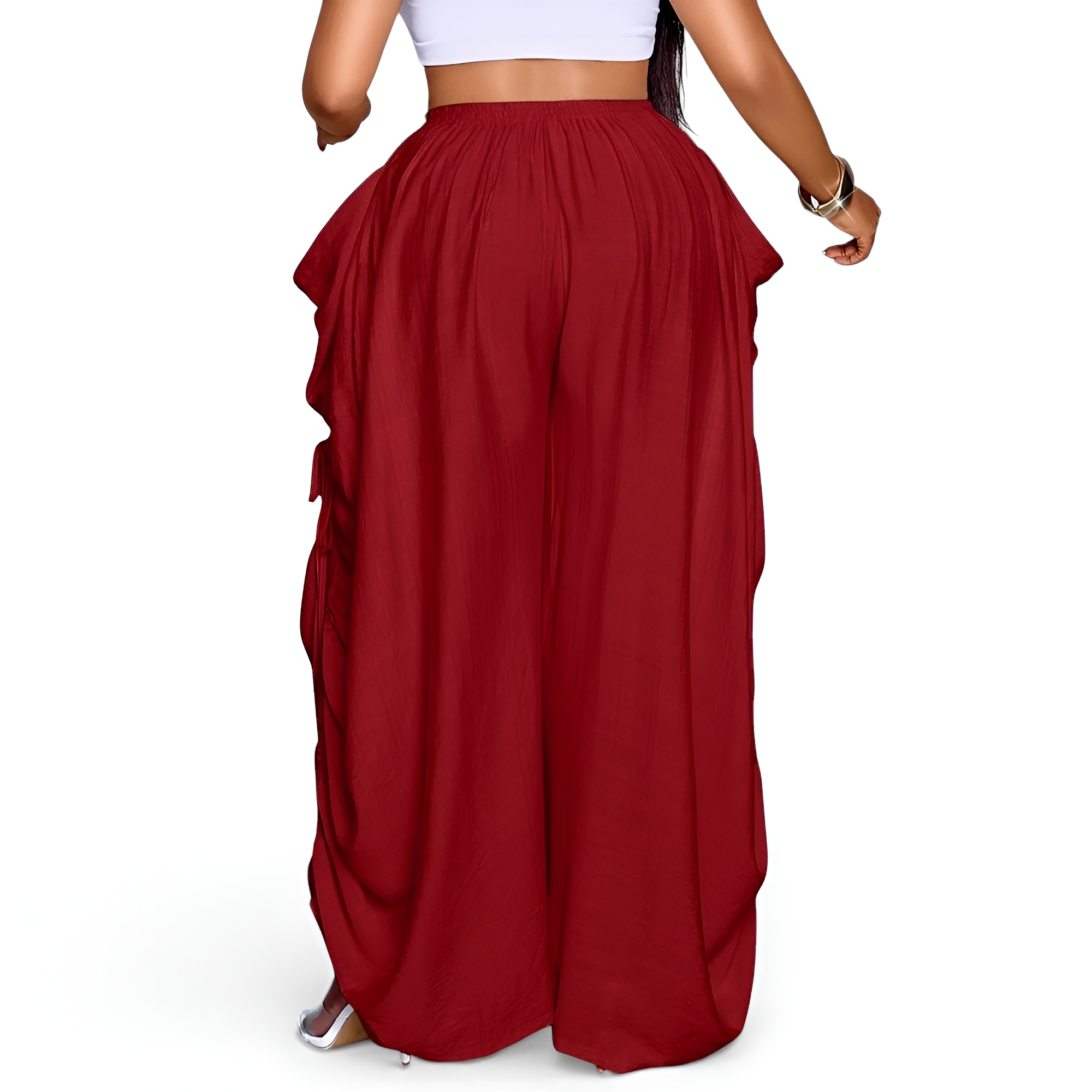 Womens Casual Loose Fit Wide Leg Drawstring Pants