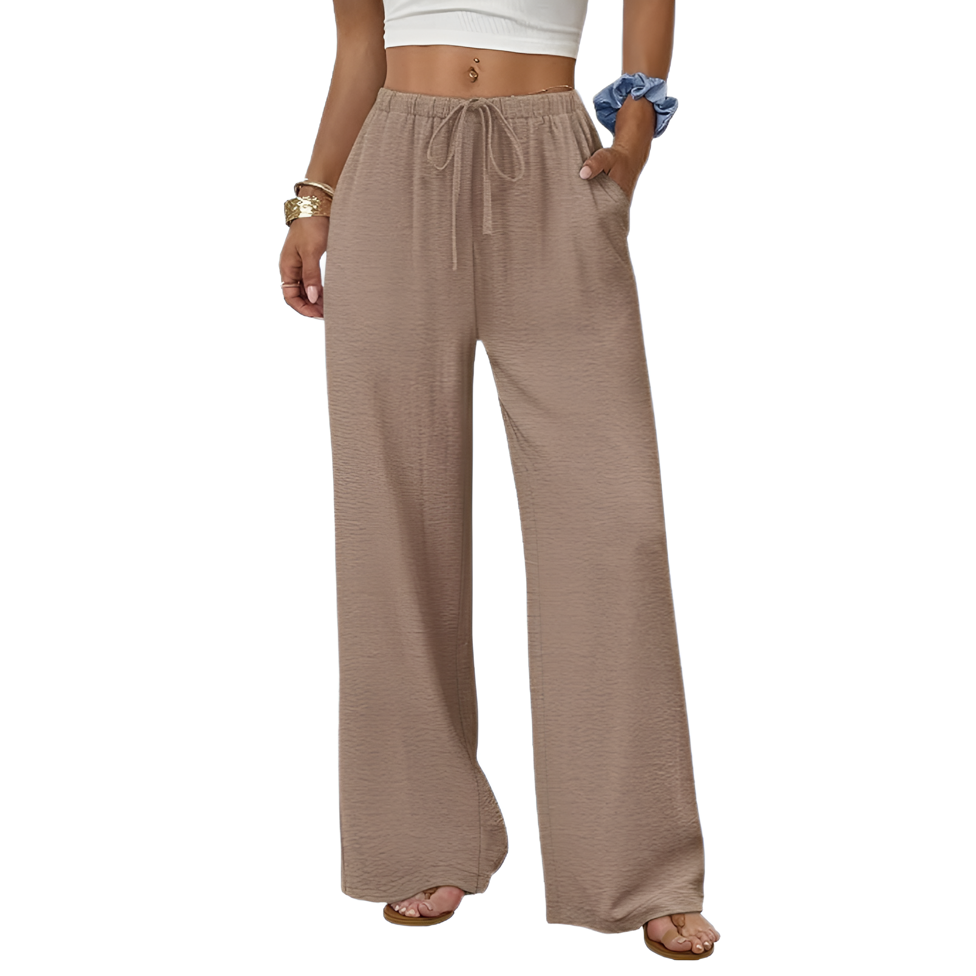 Wide Fit Flowy Palazzo Pants With Pockets For Women