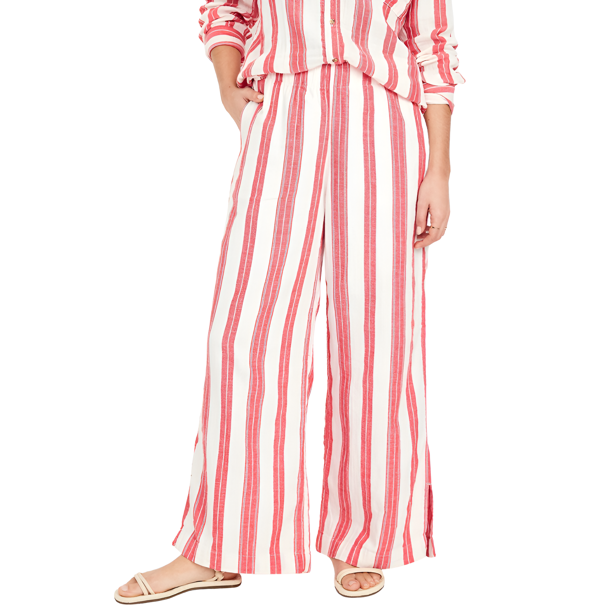 High Rise Crinkle Gauze Stripe Super Wide Pants