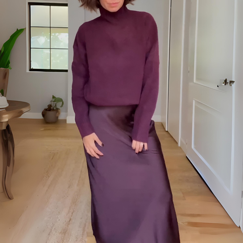 Two Piece Long Sleeve Top And Skirt Set-My Comfy Pant