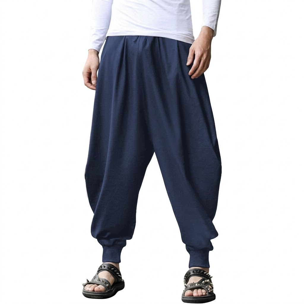 Drop Crotch Trouser Casual Yoga Beach Linen Boho Pants With Drawstring For Men