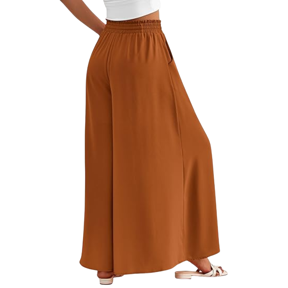 Summer Palazzo Pants With Elastic Fit And Flowy Pockets For Women
