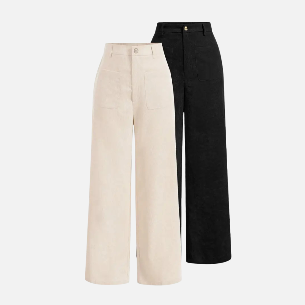 Solid Colored Front Buttoned Wide Leg Pocket Pants