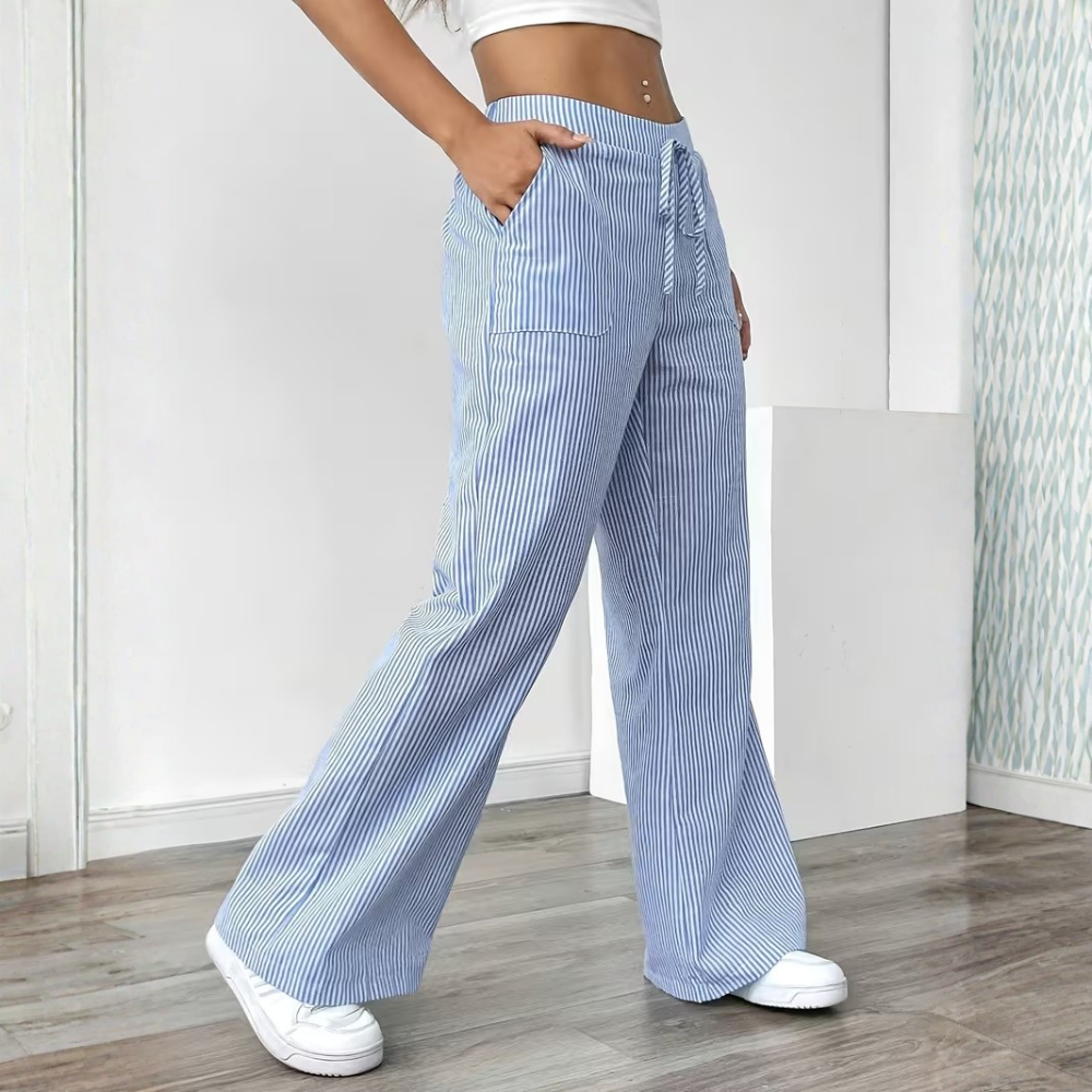 Elegant Casual Commuter Striped Loose Fit Pants For Women