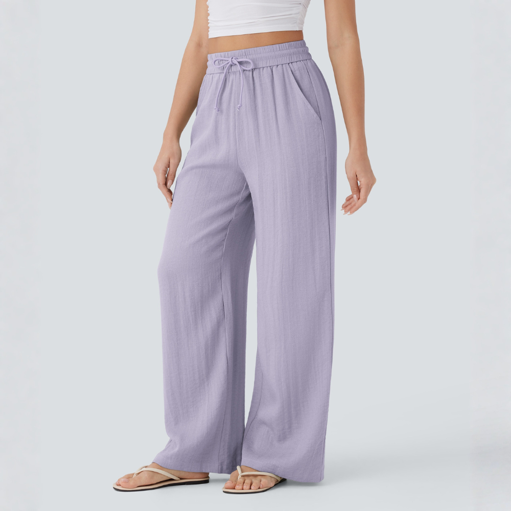 High Waisted Drawstring Casual Linen Pants WIth Pockets
