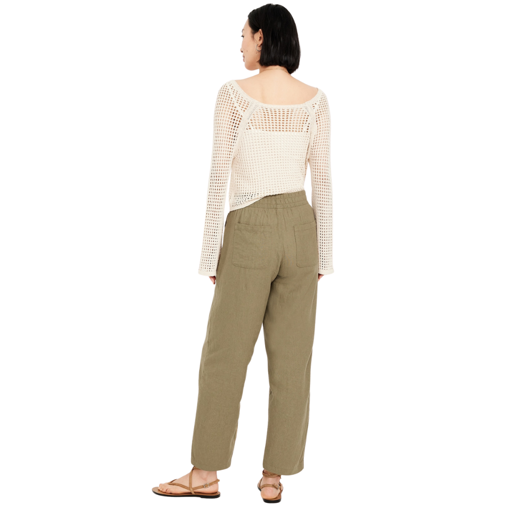 High Waisted Linen Blend Straight Ankle Pants-My Comfy Pant