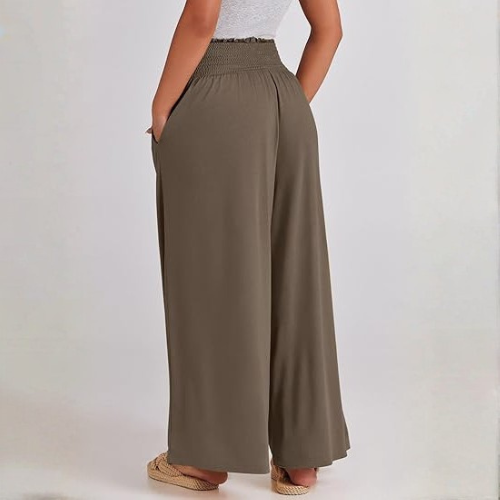 Casual Smocked Waist Wide Shank Pants