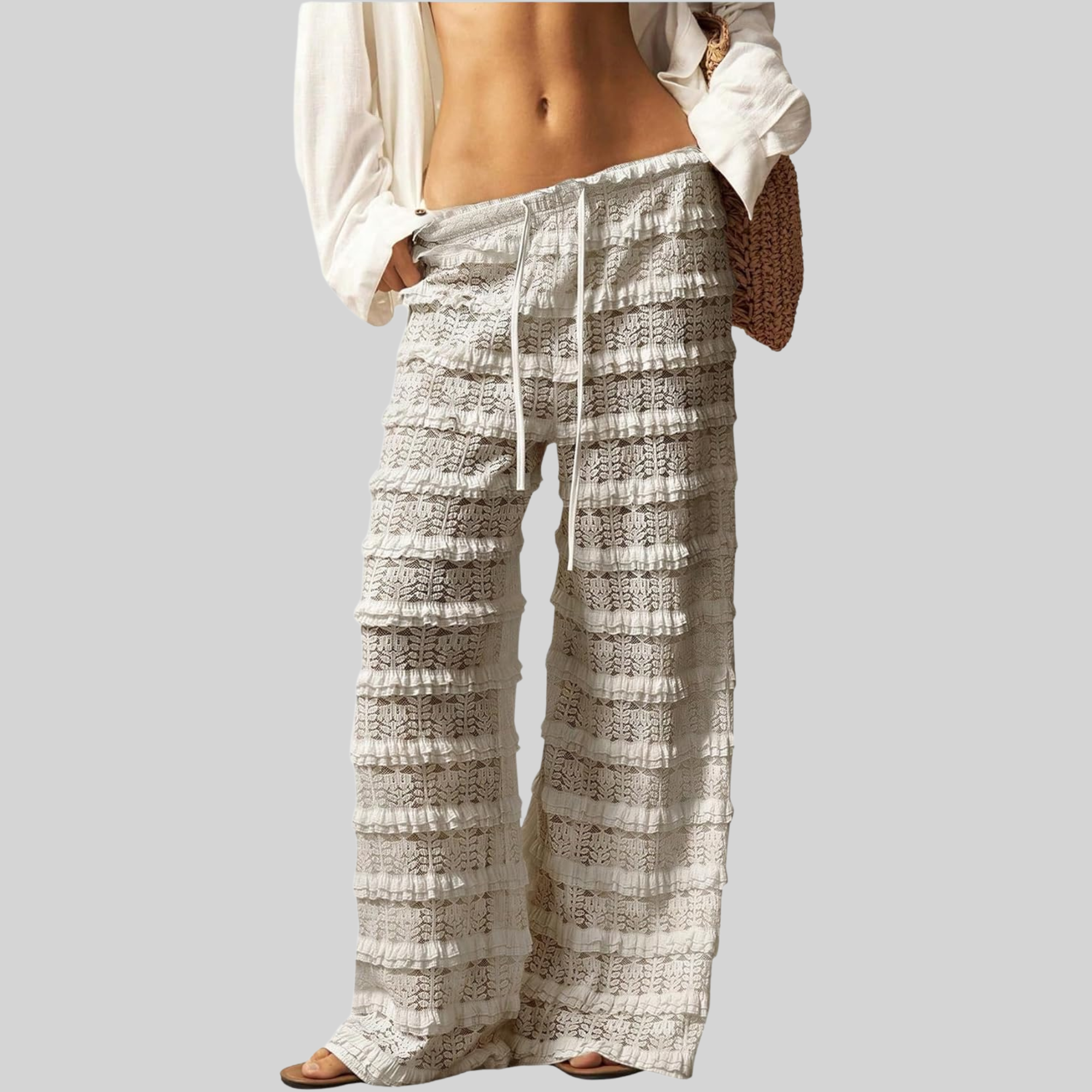Lace Ruffle Mesh Layered Bathing Suit Pants Beach For Women