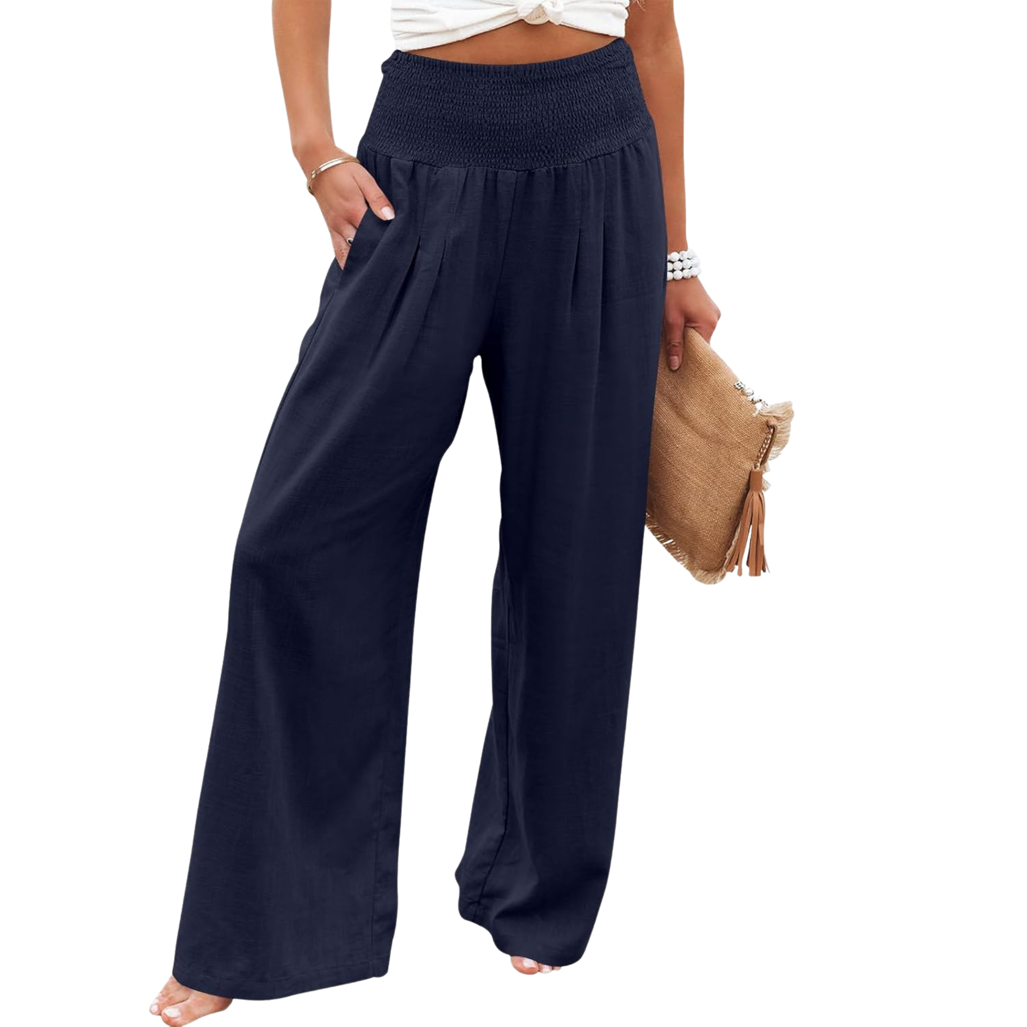 Wide Leg Linen Palazzo Pants for Women Casual Boho