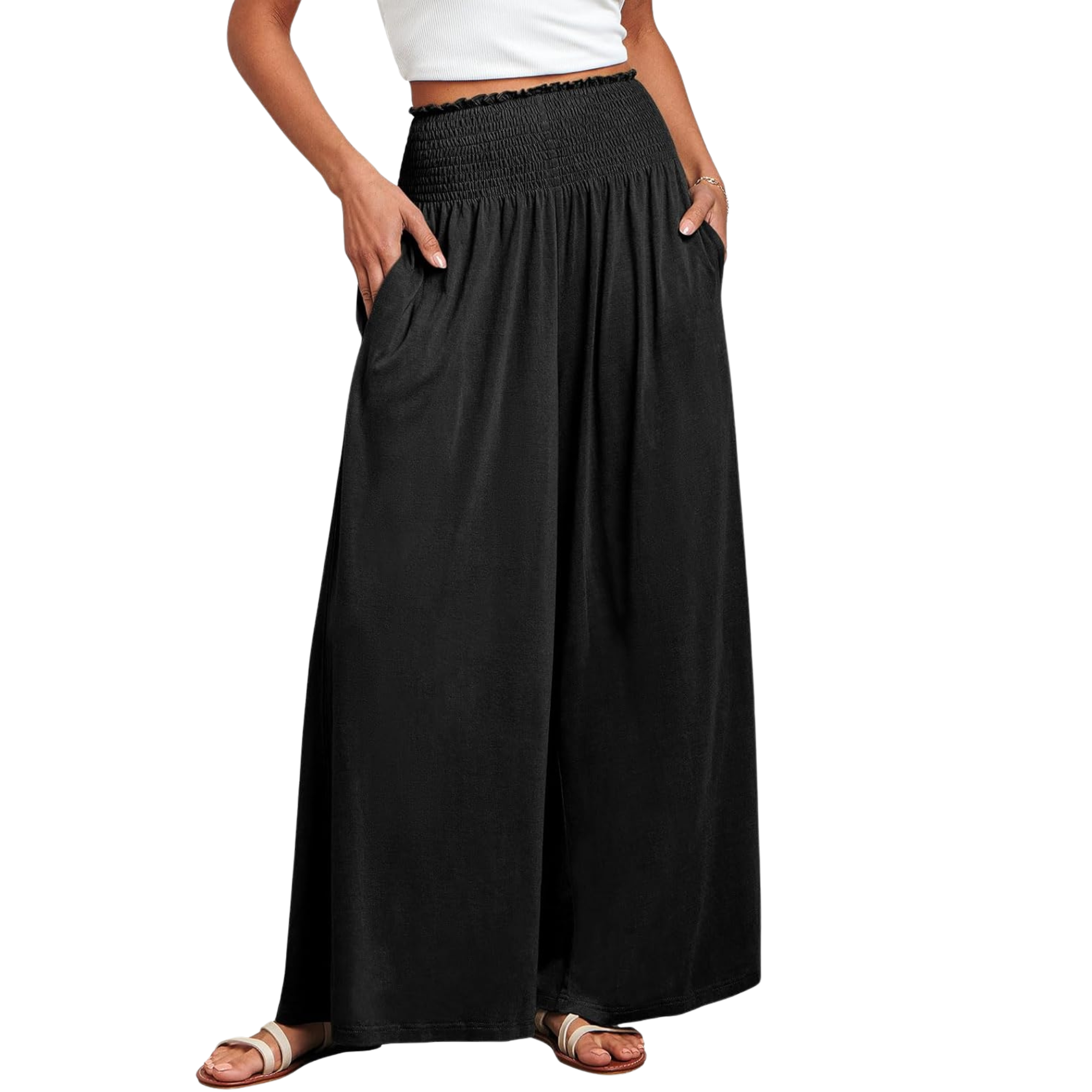 Boho Wide Leg Palazzo Lounge Pants with Pockets