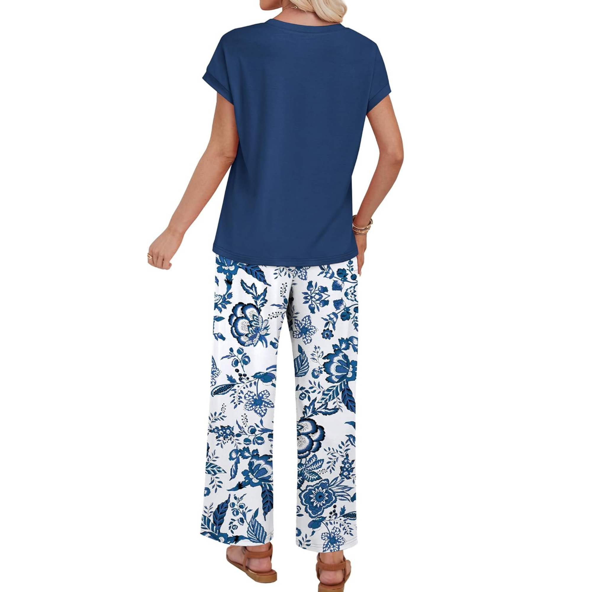 Women Two Piece Lounge Set with Wide Leg Pants