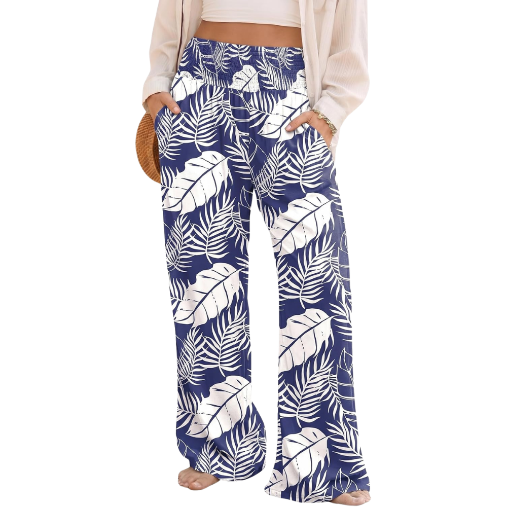 Summer Boho Floral Casual Loose Palazzo Pants With Pocket