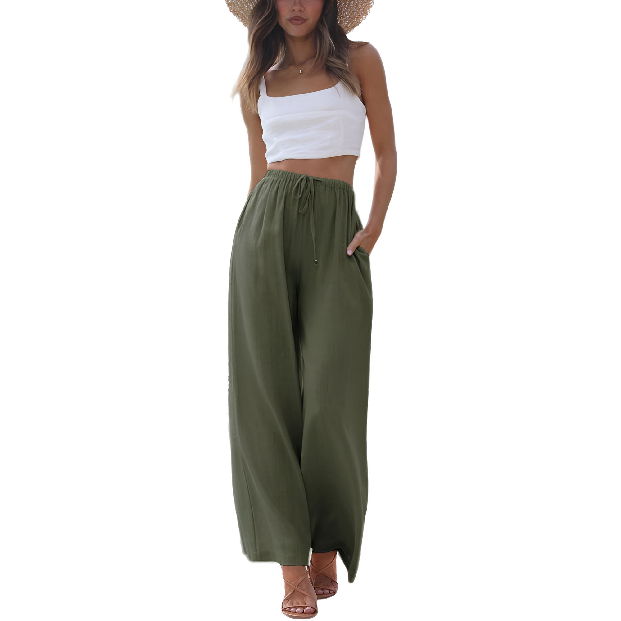 Flowy Summer Wide Fit Beach Palazzo Pants With Pockets For Women