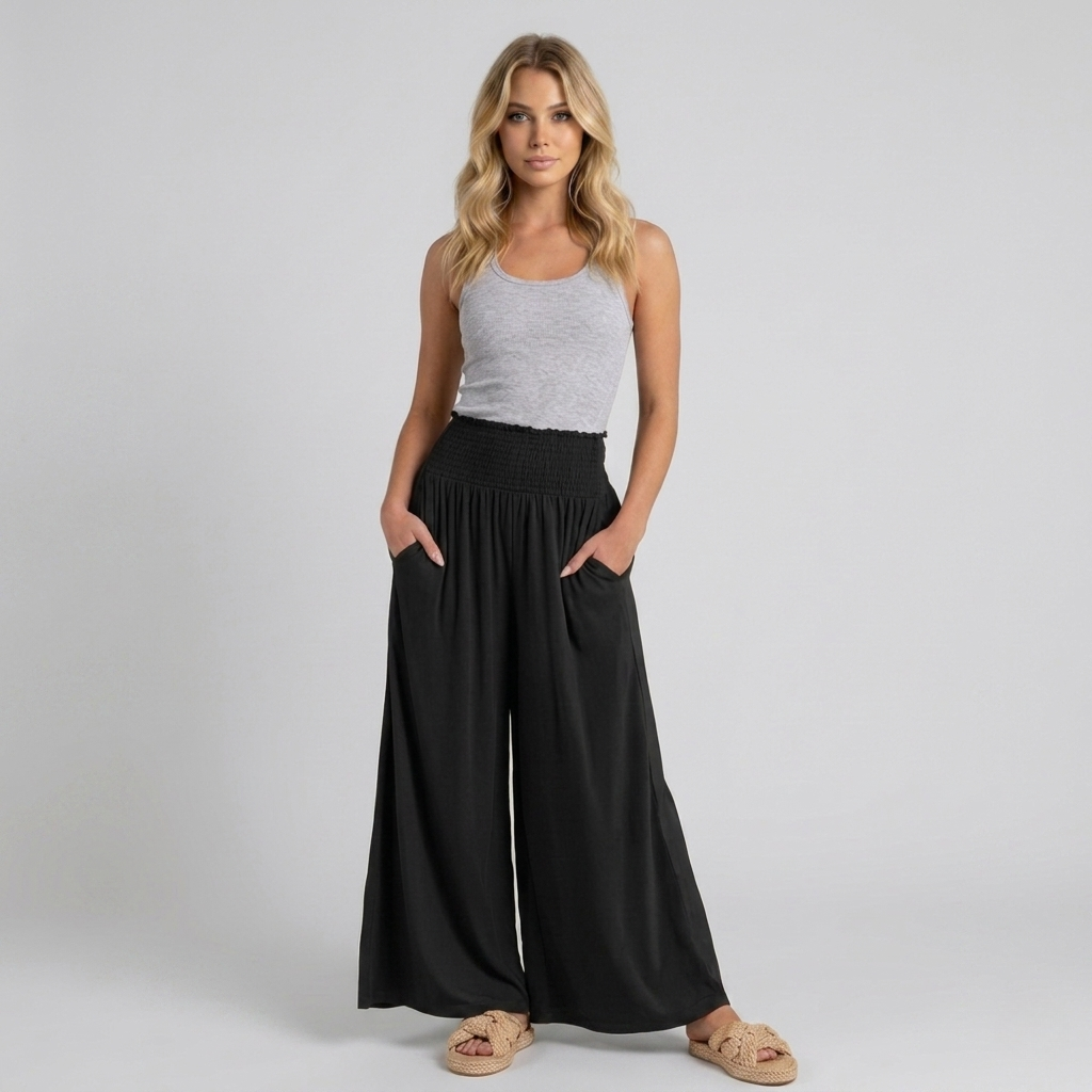 Summer Wear Boho Baggy Wide High Smocked Pants For Women