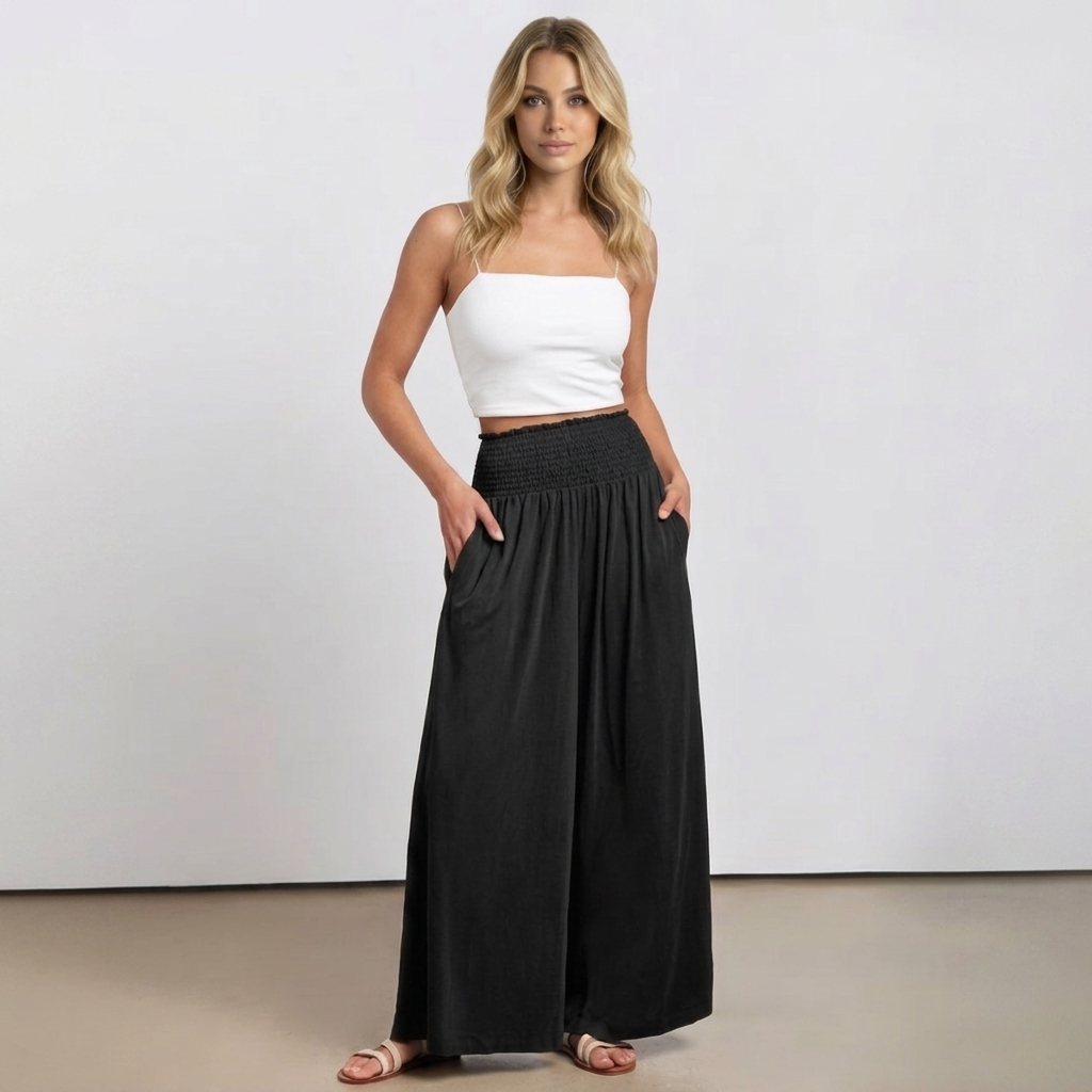 Summer Wear Boho Baggy Wide High Smocked Pants For Women