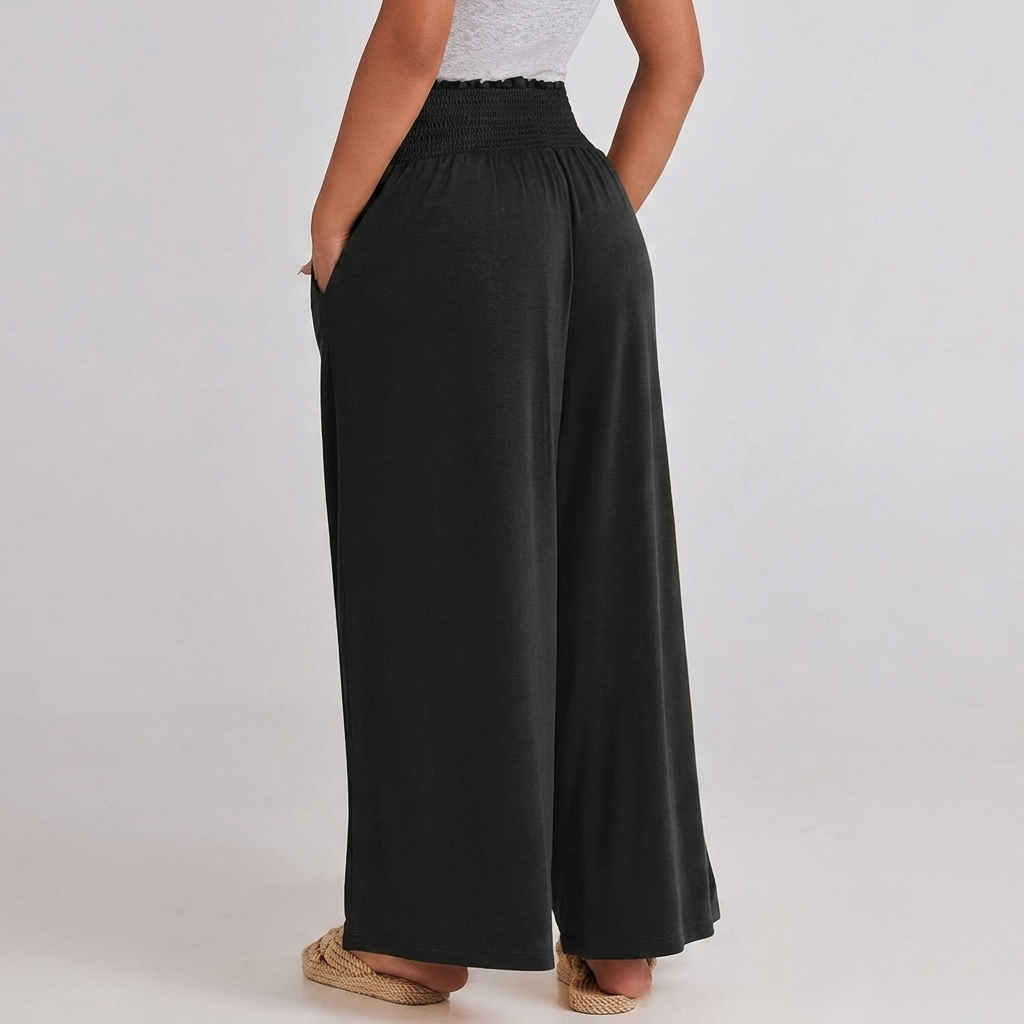 Summer Wear Boho Baggy Wide High Smocked Pants For Women