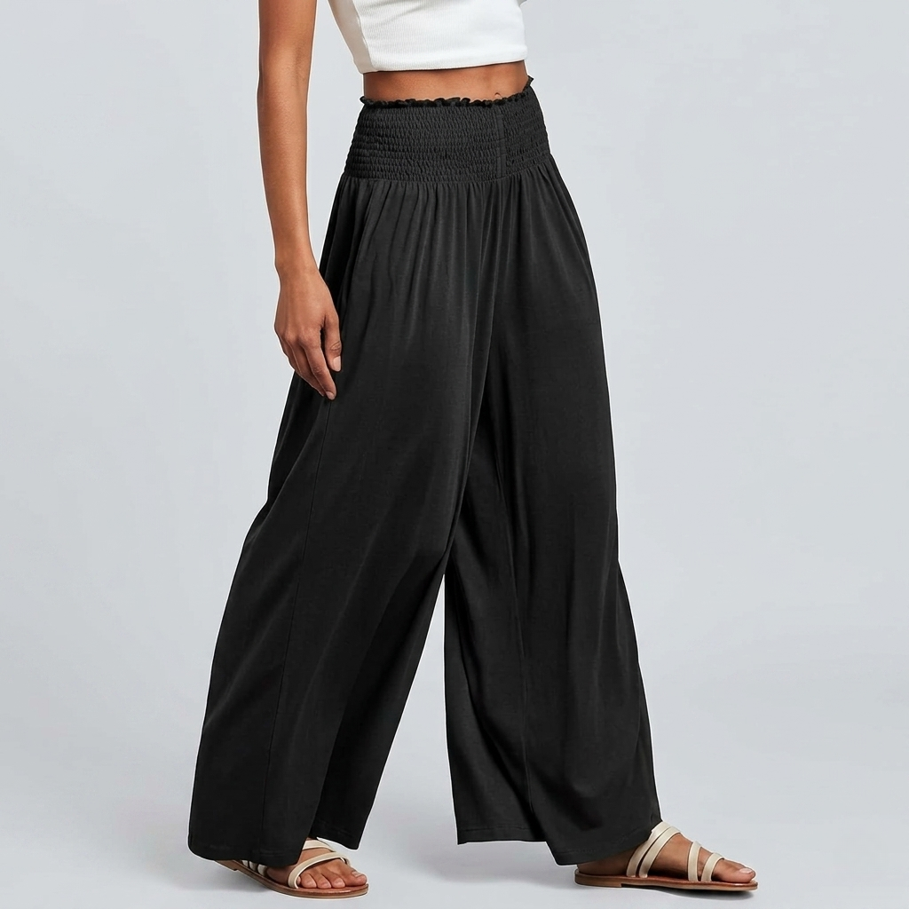 Summer Wear Boho Baggy Wide High Smocked Pants For Women