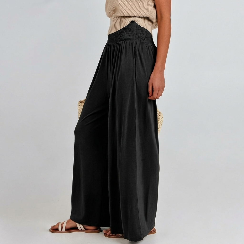 Summer Wear Boho Baggy Wide High Smocked Pants For Women
