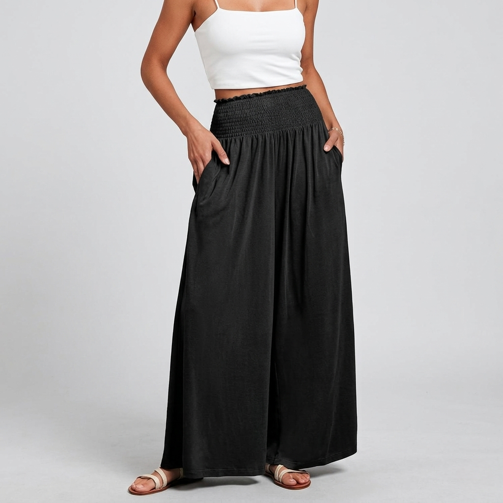 Summer Wear Boho Baggy Wide High Smocked Pants For Women