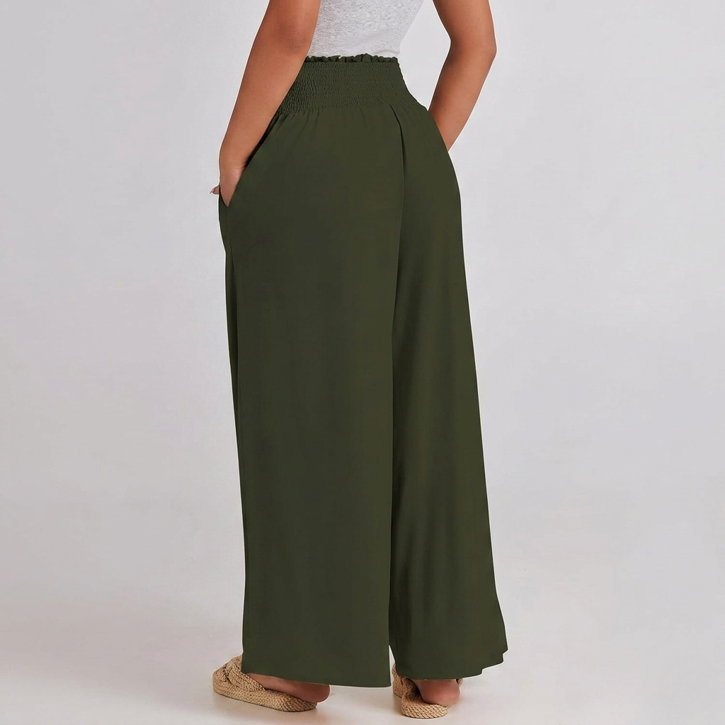 Summer Wear Boho Baggy Wide High Smocked Pants For Women