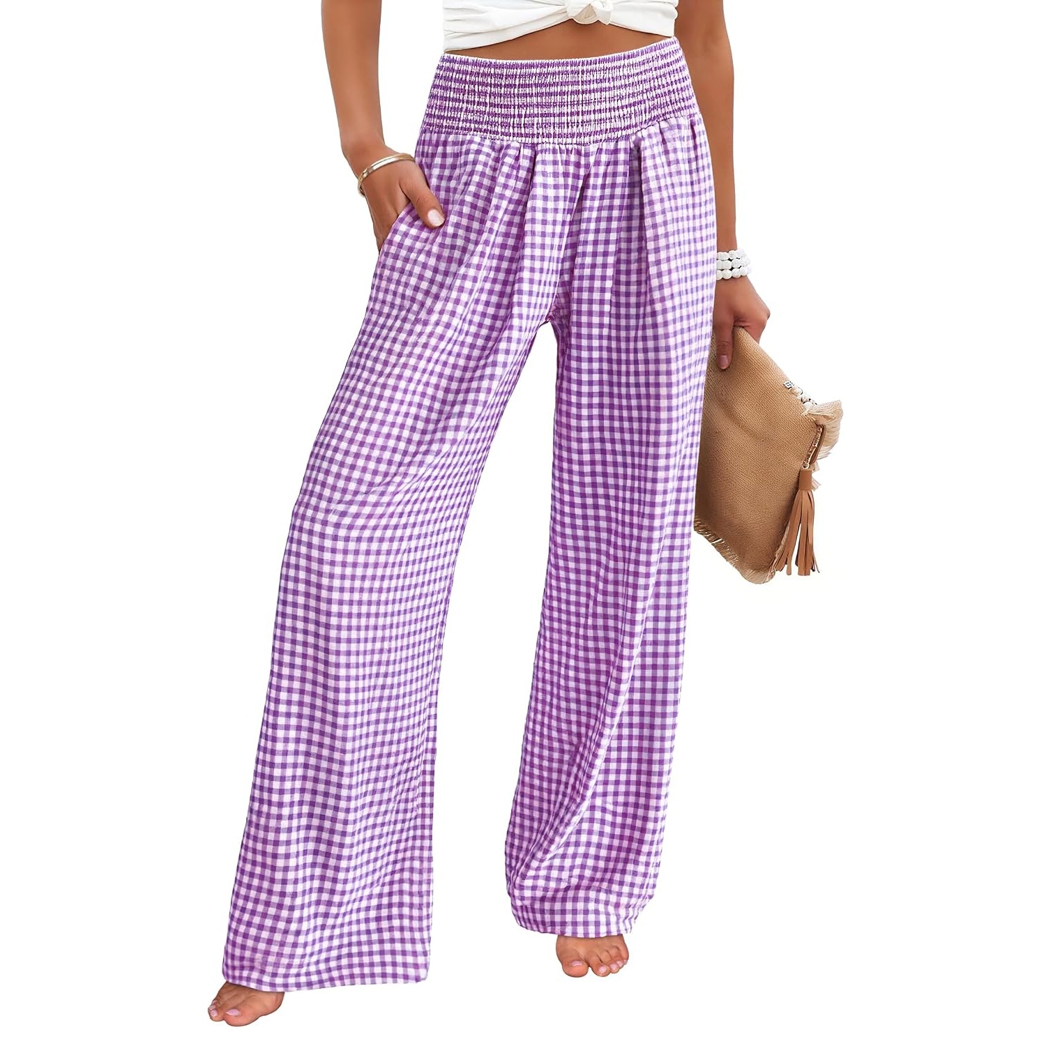 Striped Wide Palazzo Pants With Pockets For Women