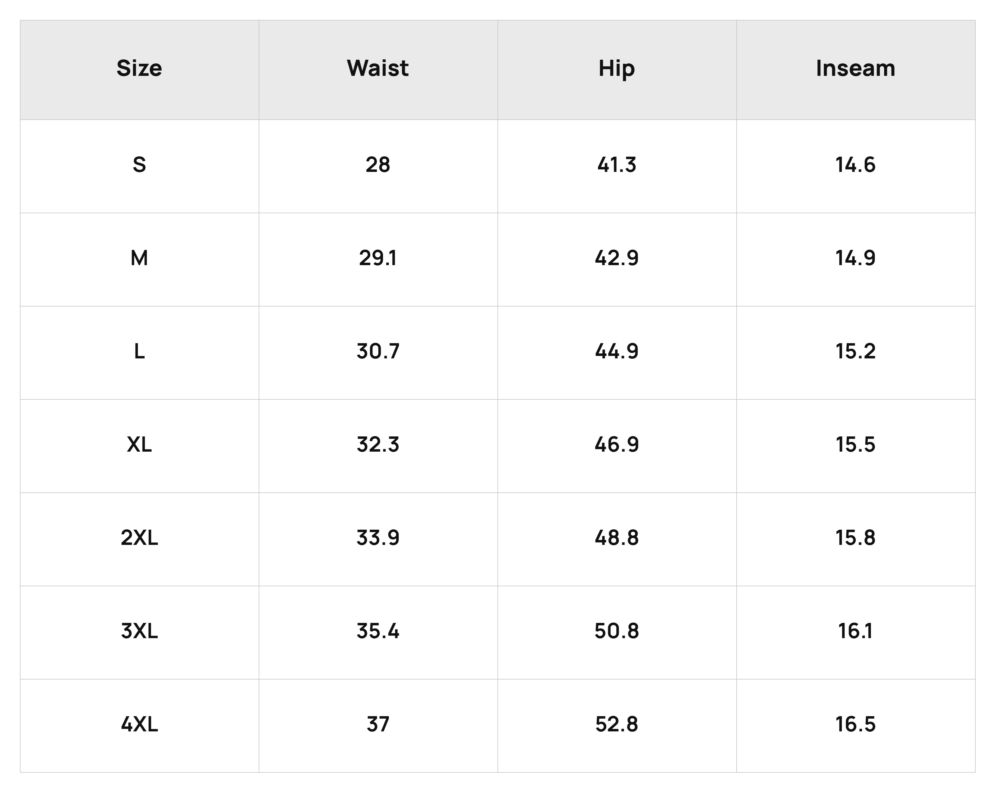 Size Chart