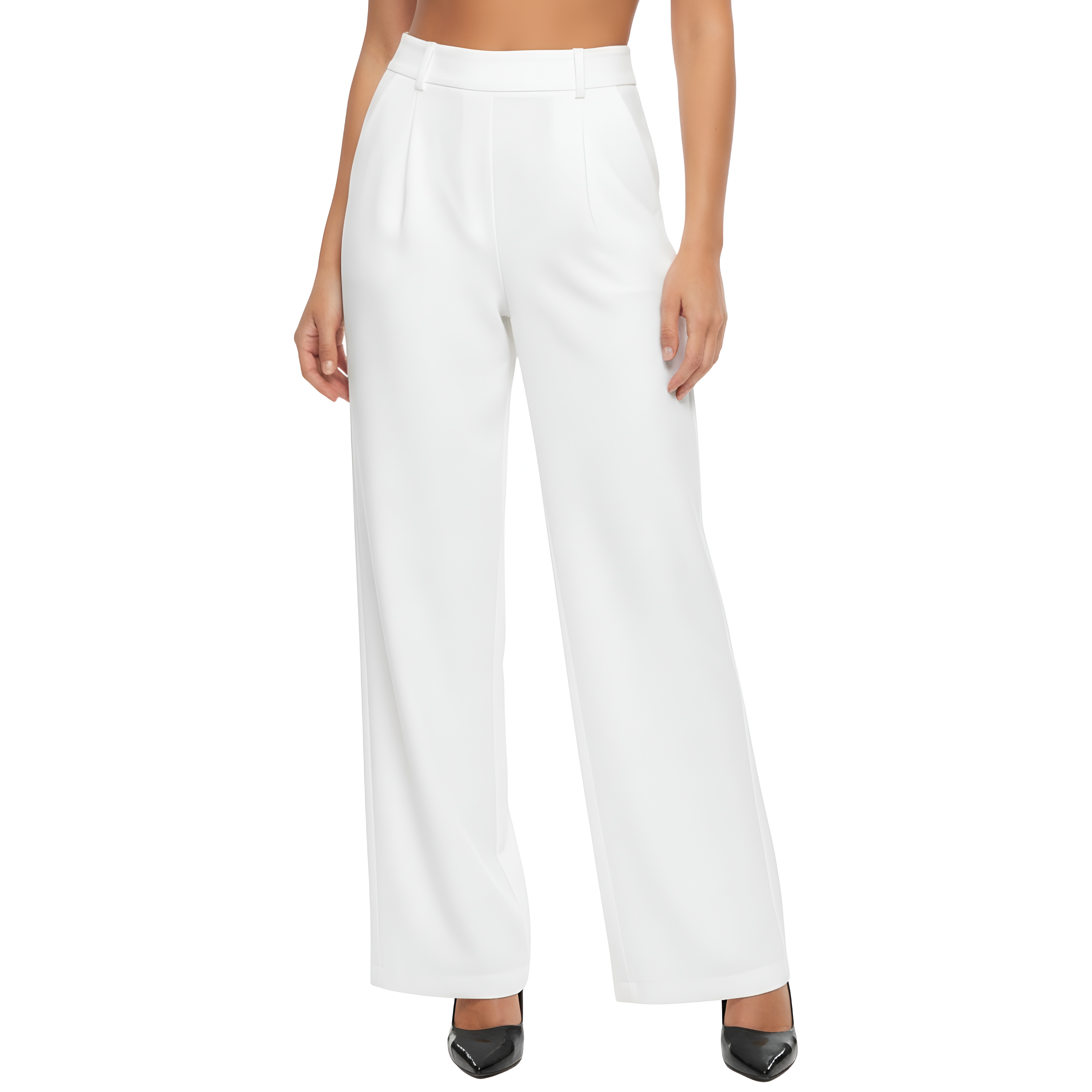 Wide And Stretchable High Waisted Business Casual Trousers With Pockets
