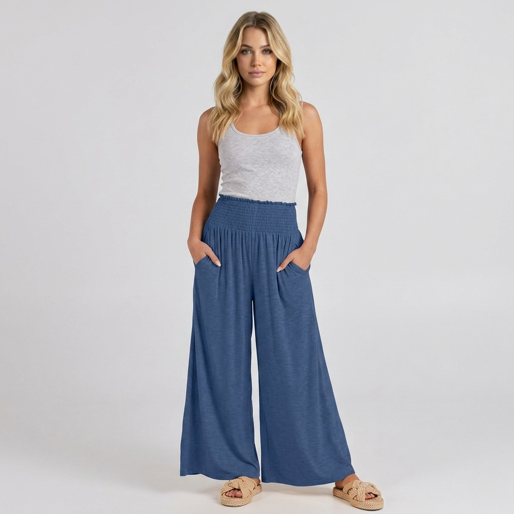 Summer Wear Boho Baggy Wide High Smocked Pants For Women