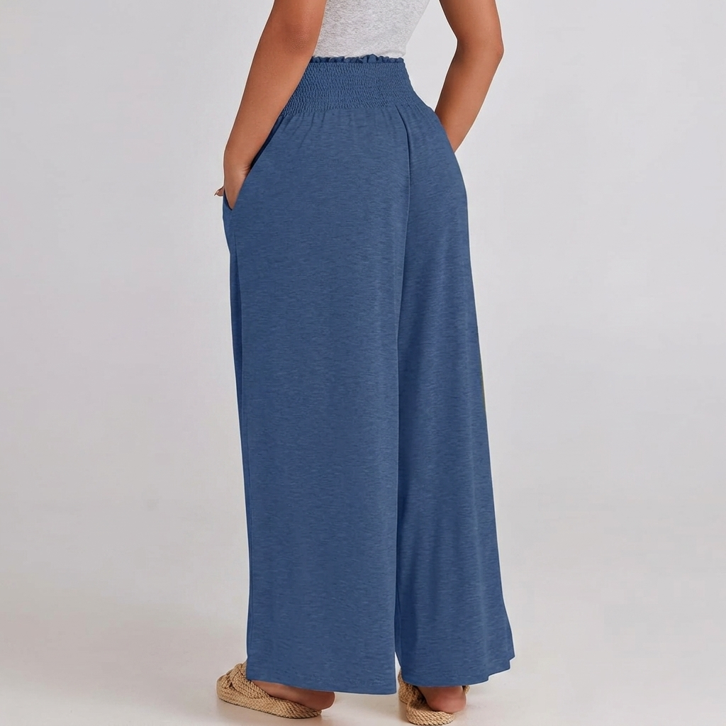 Summer Wear Boho Baggy Wide High Smocked Pants For Women