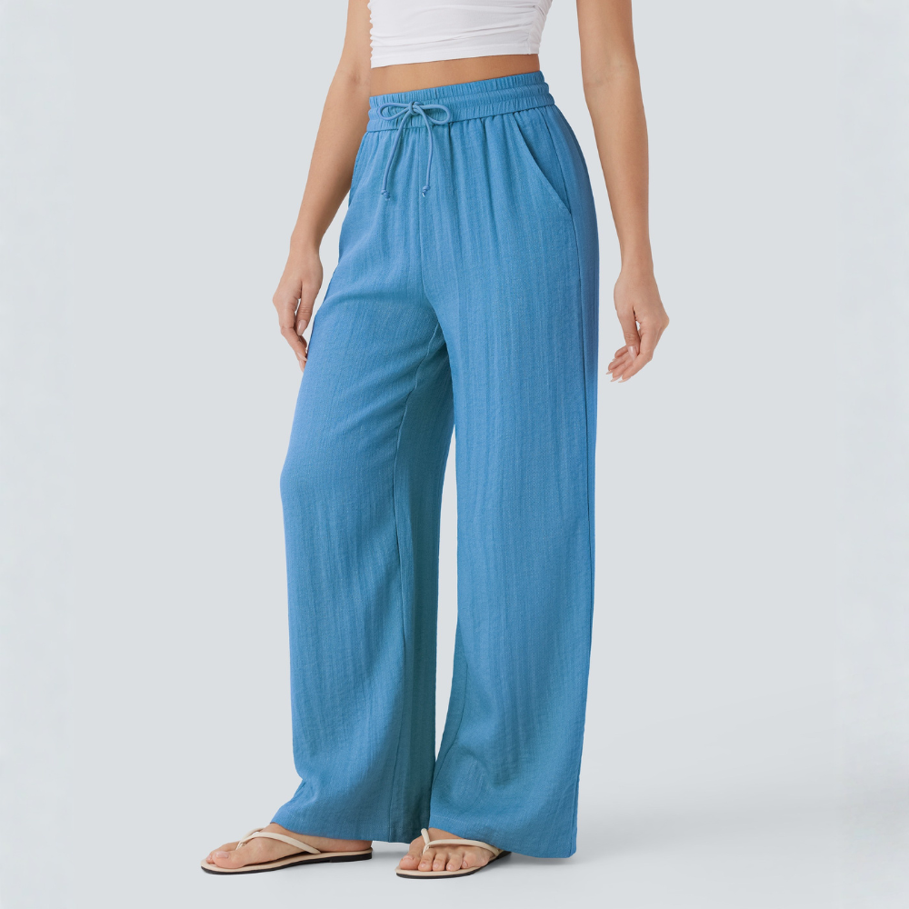 High Waisted Drawstring Casual Linen Pants WIth Pockets