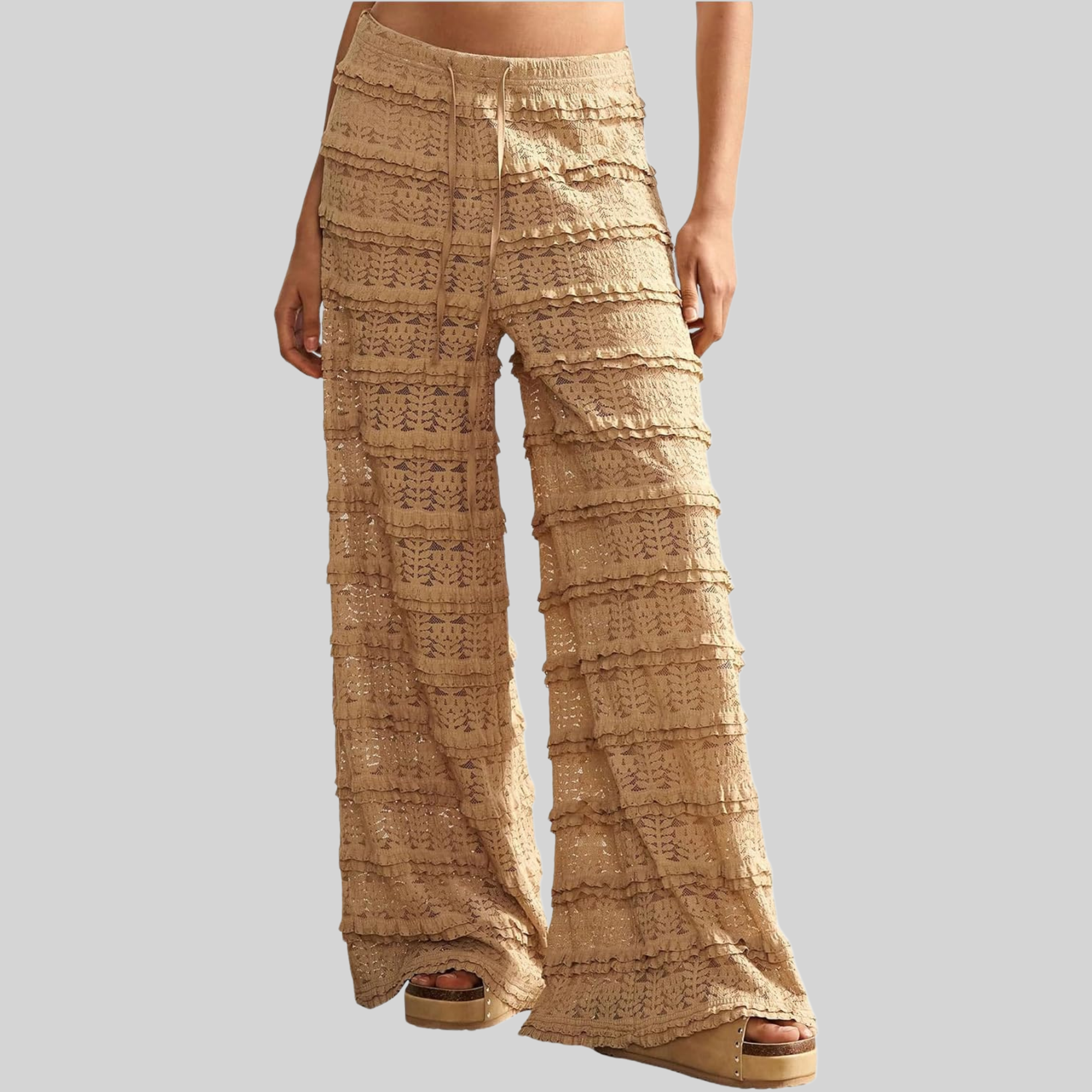 Lace Ruffle Mesh Layered Bathing Suit Pants Beach For Women