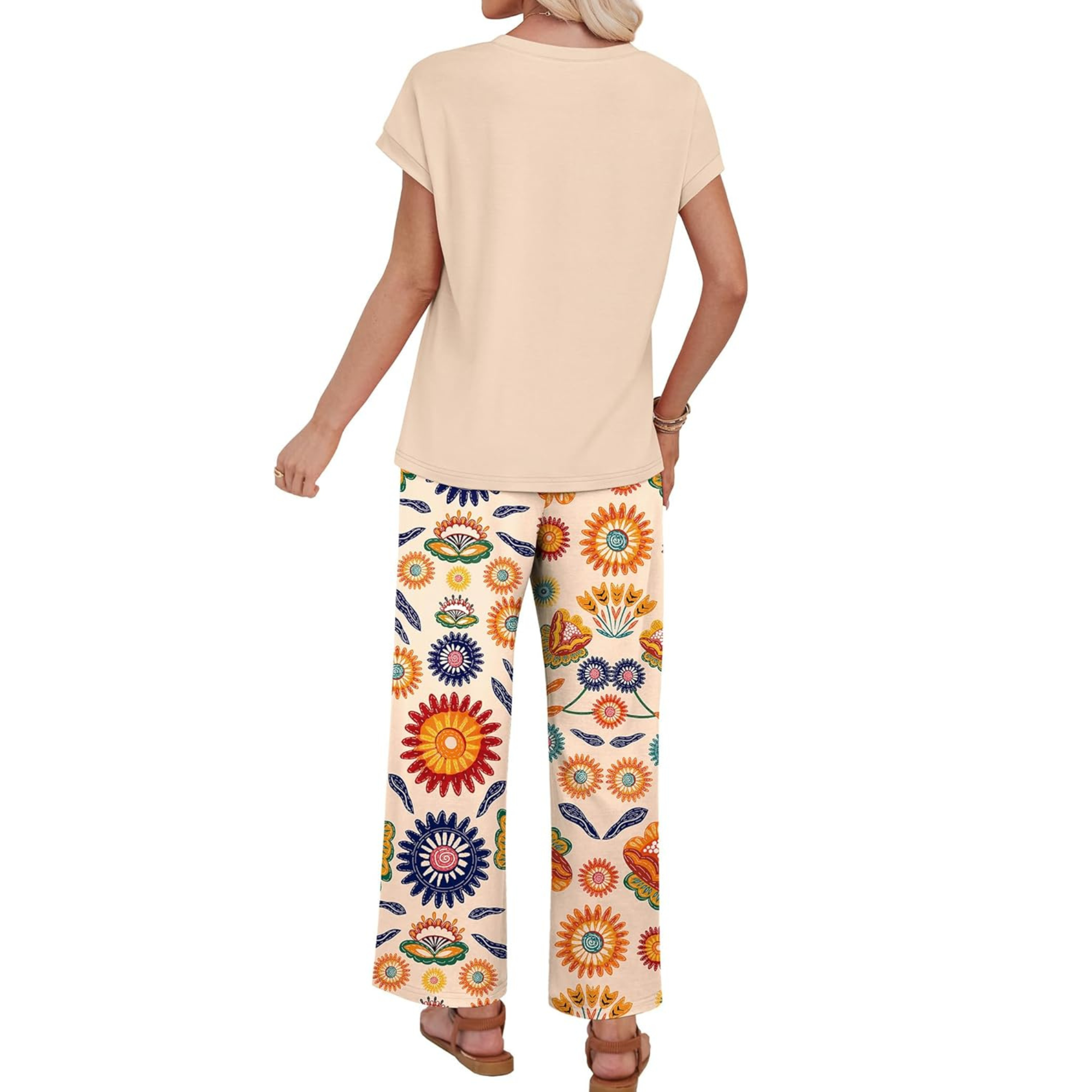 Women Two Piece Lounge Set with Wide Leg Pants