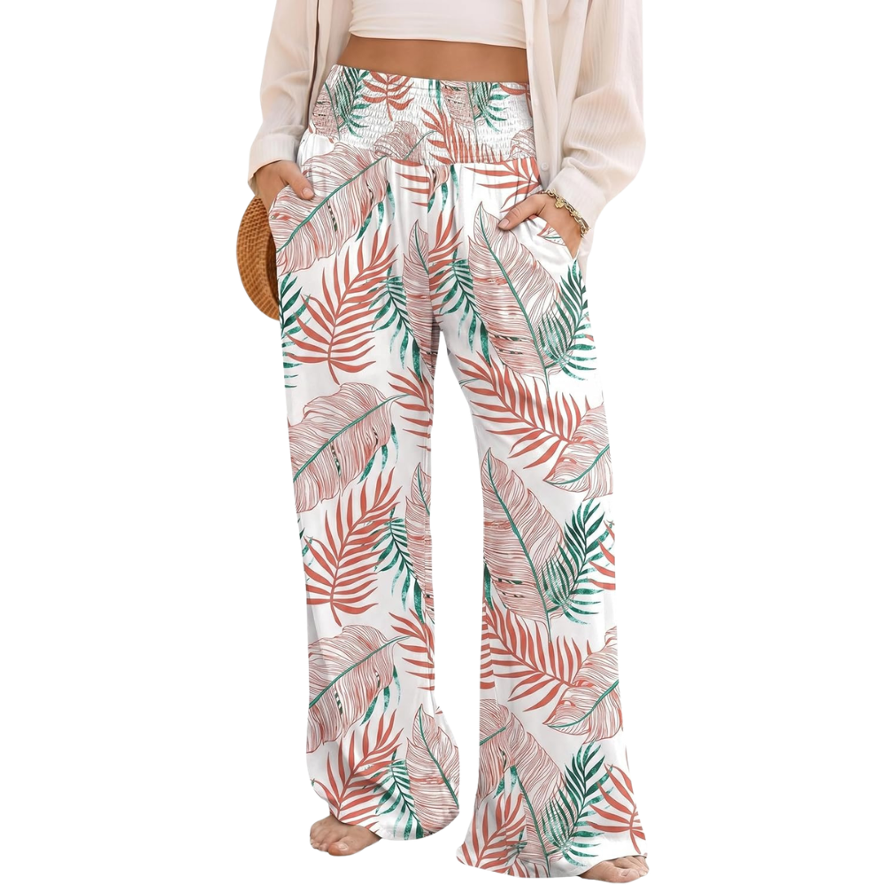 Summer Boho Floral Casual Loose Palazzo Pants With Pocket