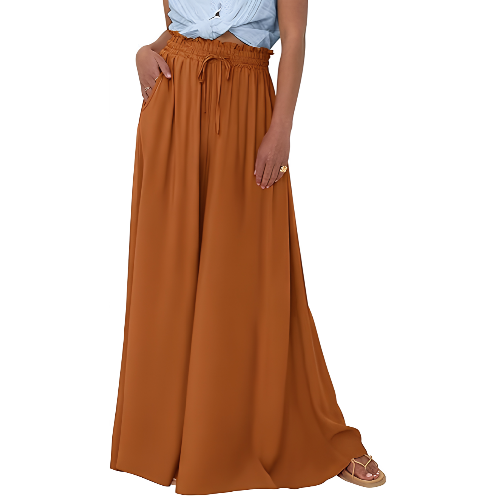 Summer Palazzo Pants With Elastic Fit And Flowy Pockets For Women