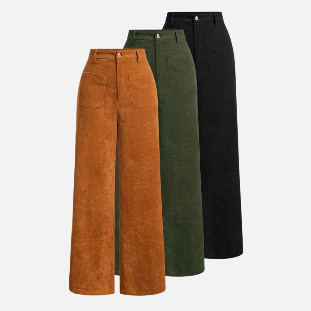 Solid Colored Front Buttoned Wide Leg Pocket Pants