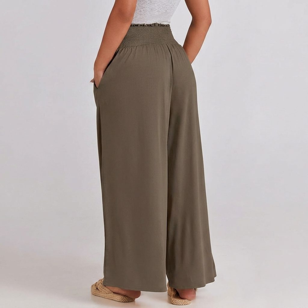 Summer Wear Boho Baggy Wide High Smocked Pants For Women