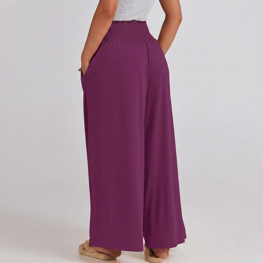 Summer Wear Boho Baggy Wide High Smocked Pants For Women