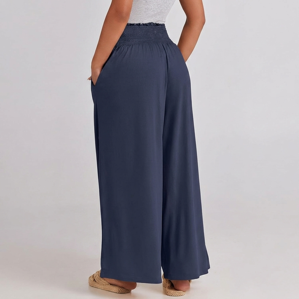 Summer Wear Boho Baggy Wide High Smocked Pants For Women