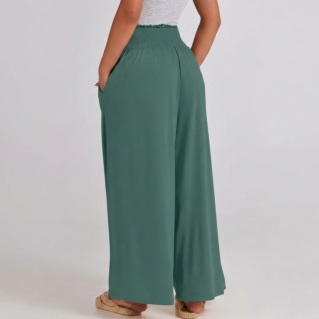 Summer Wear Boho Baggy Wide High Smocked Pants For Women