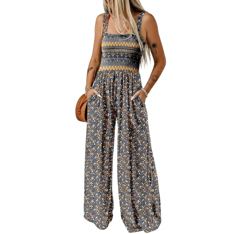 Summer 2 Piece Wide Pant Set for WomenCasual Loose Sleeveless Printed Jumpsuit For Women - Image 20