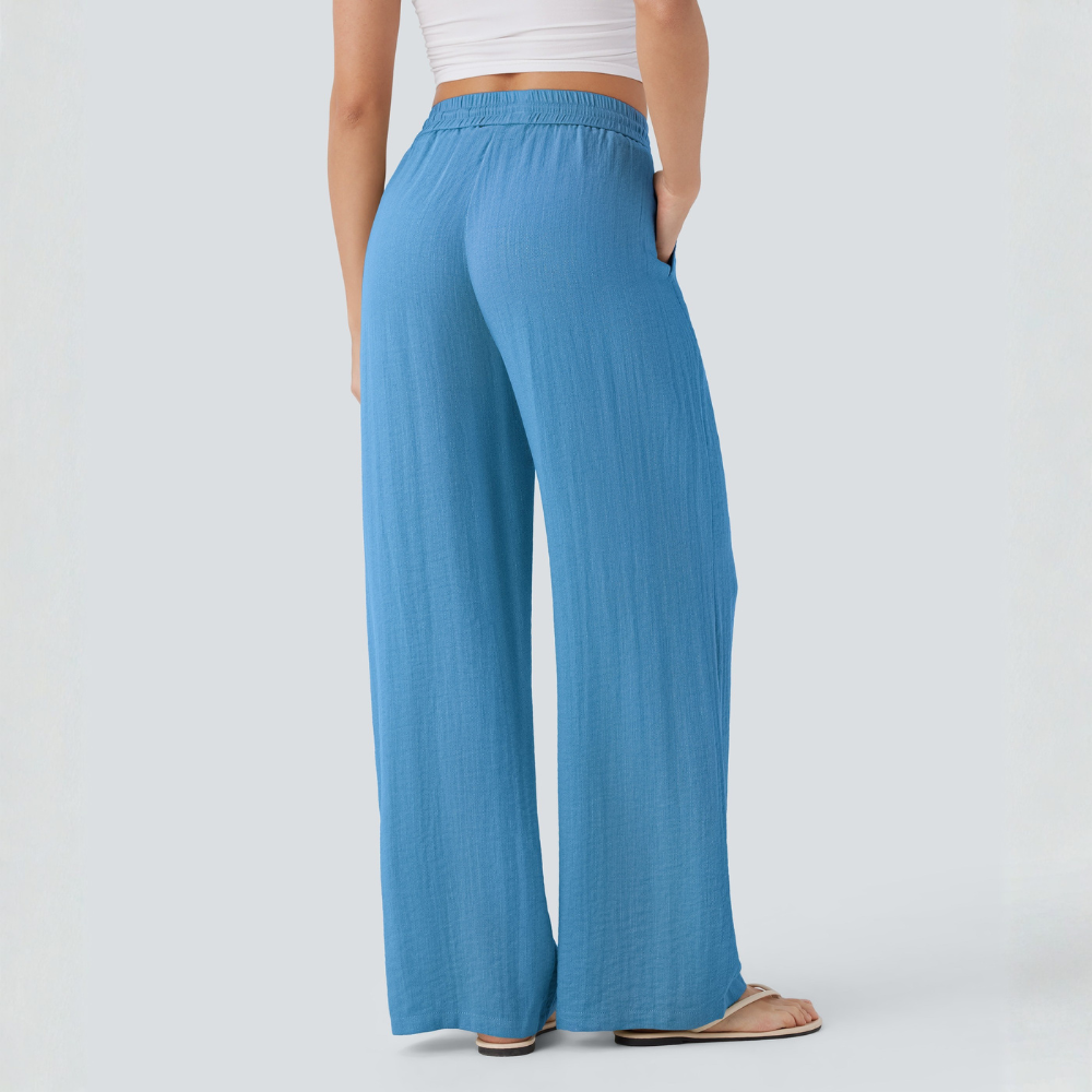 High Waisted Drawstring Casual Linen Pants WIth Pockets