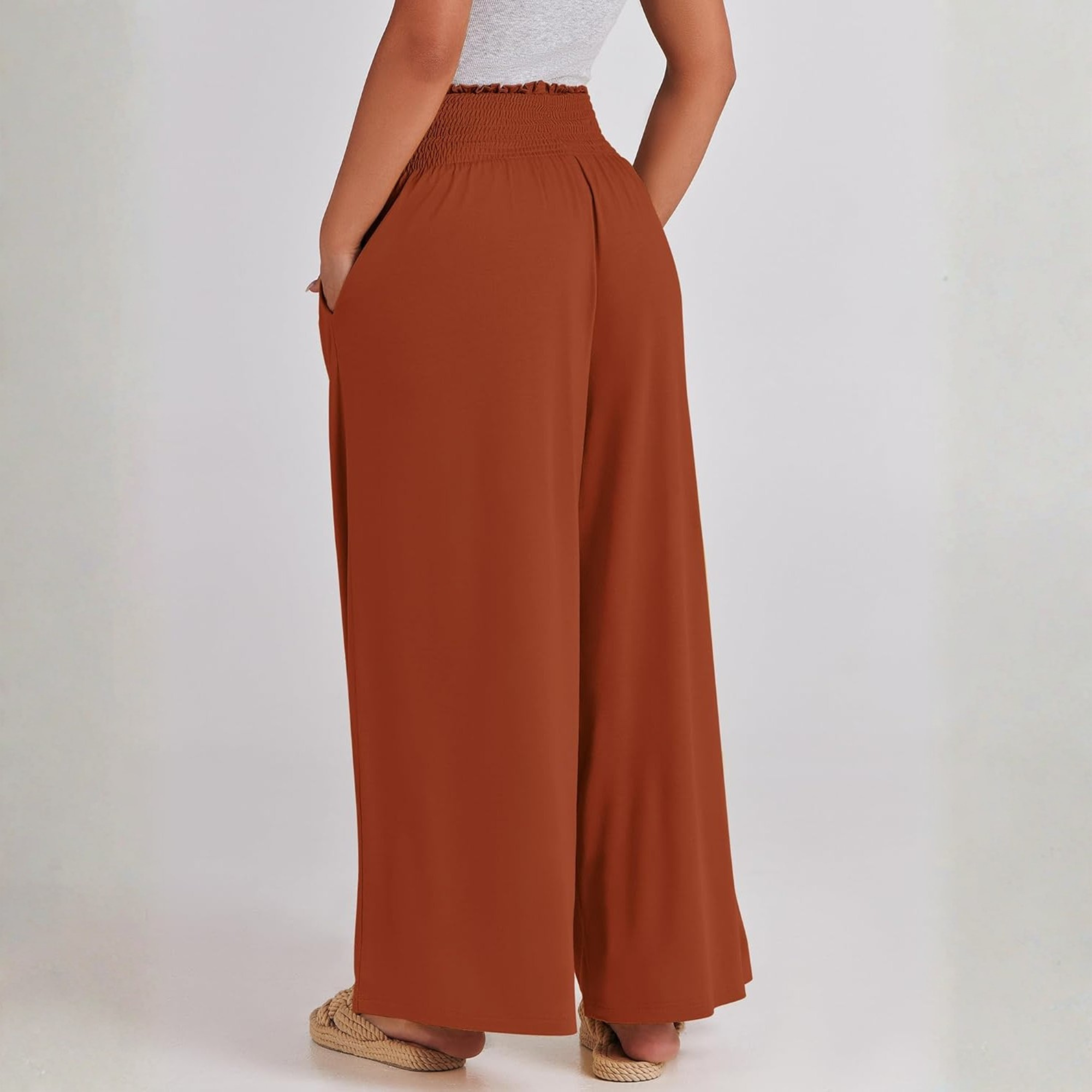 Boho Wide Leg Palazzo Lounge Pants with Pockets