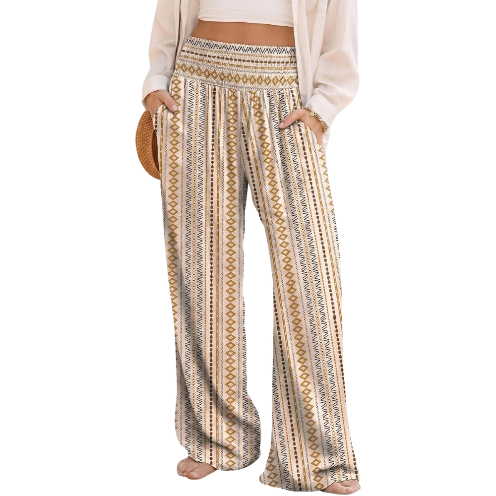 Summer Boho Floral Casual Loose Palazzo Pants With Pocket