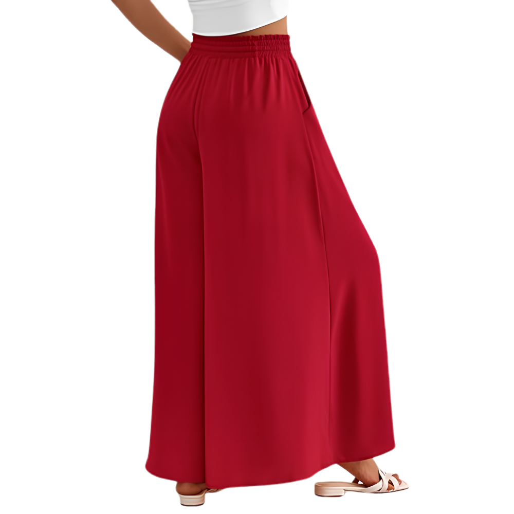 Summer Palazzo Pants With Elastic Fit And Flowy Pockets For Women
