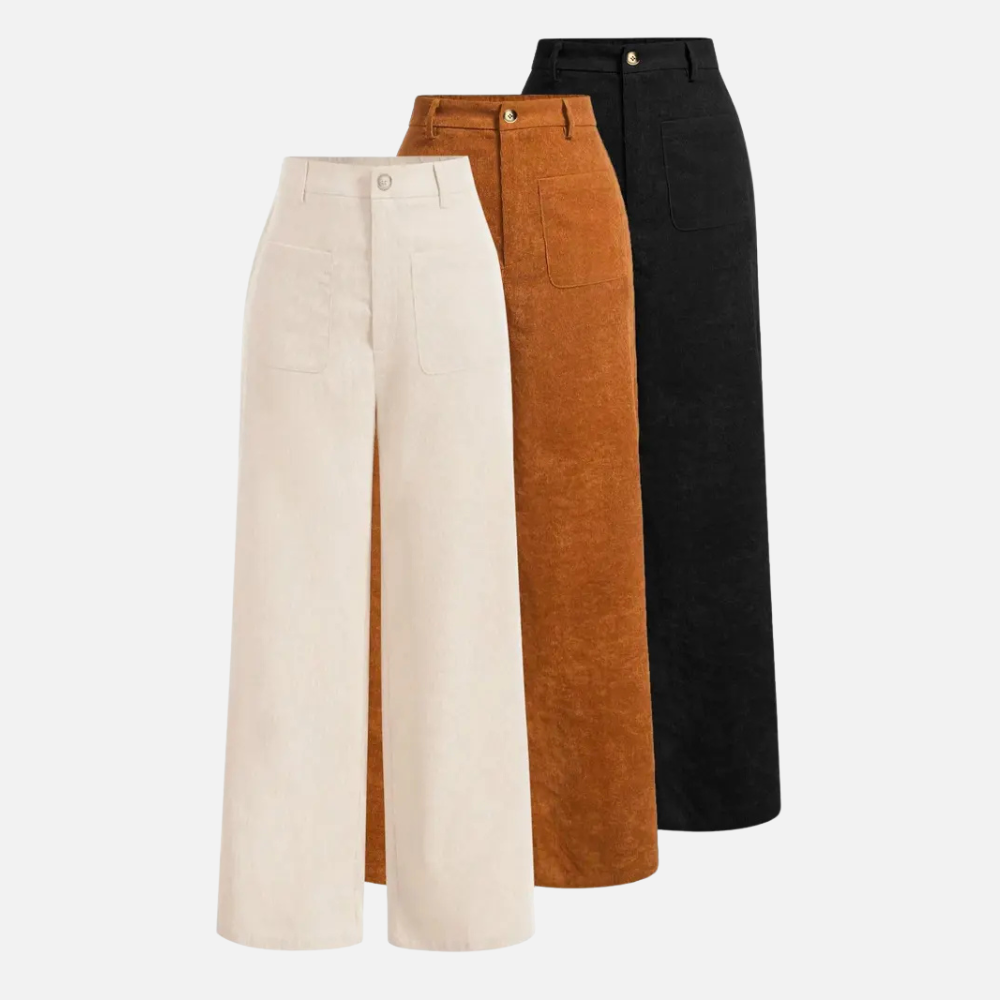 Solid Colored Front Buttoned Wide Leg Pocket Pants