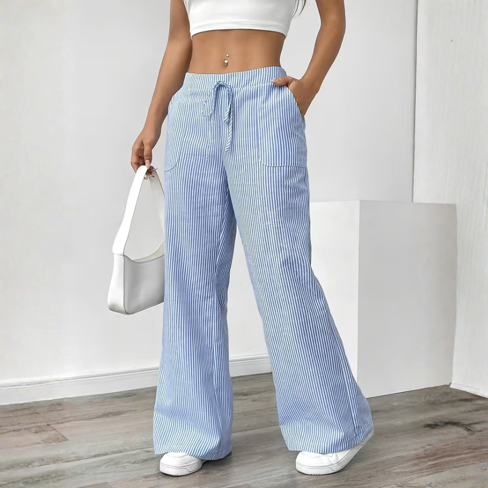 Elegant Casual Commuter Striped Loose Fit Pants For Women