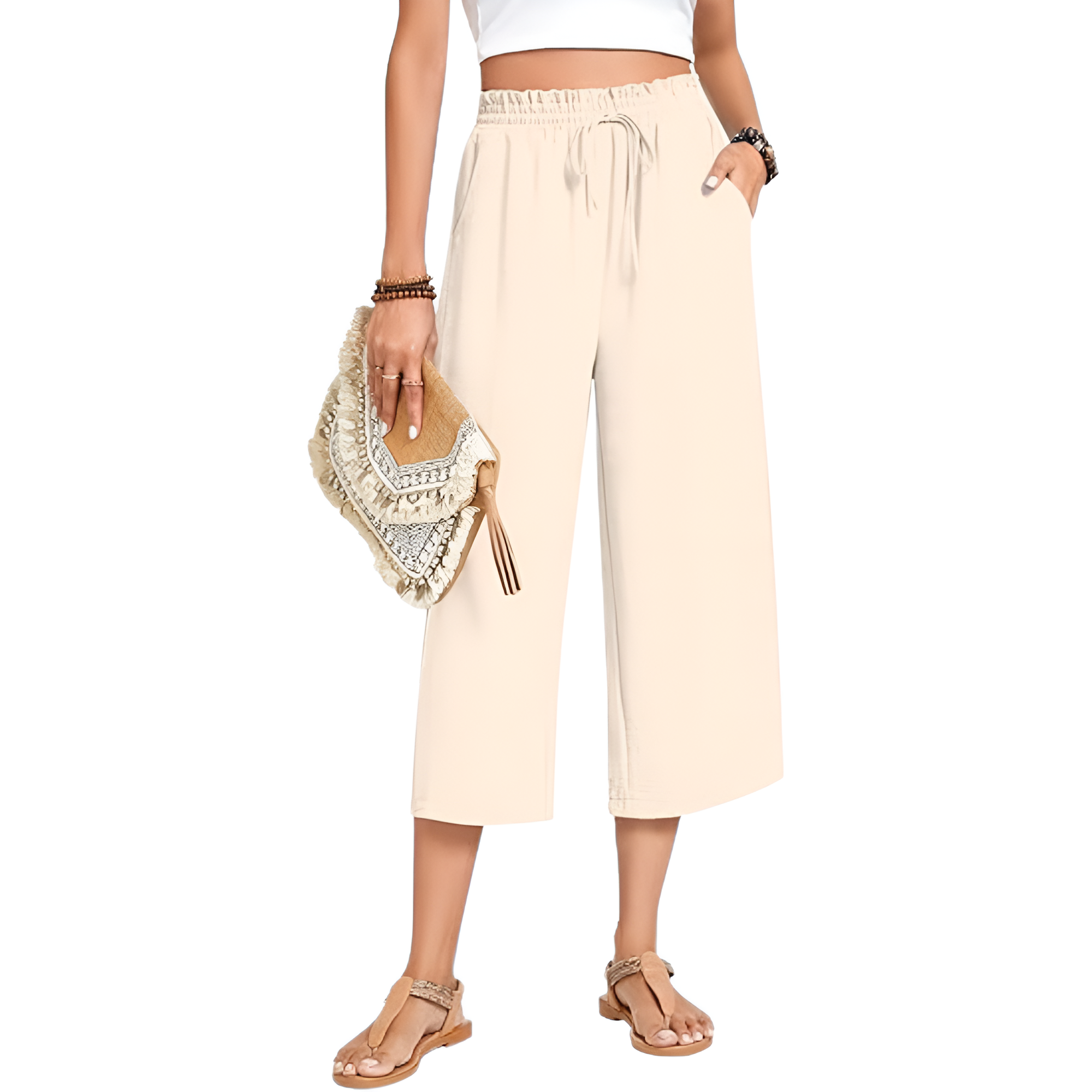 Wide Fit Casual Capri Pants With Pockets For Women