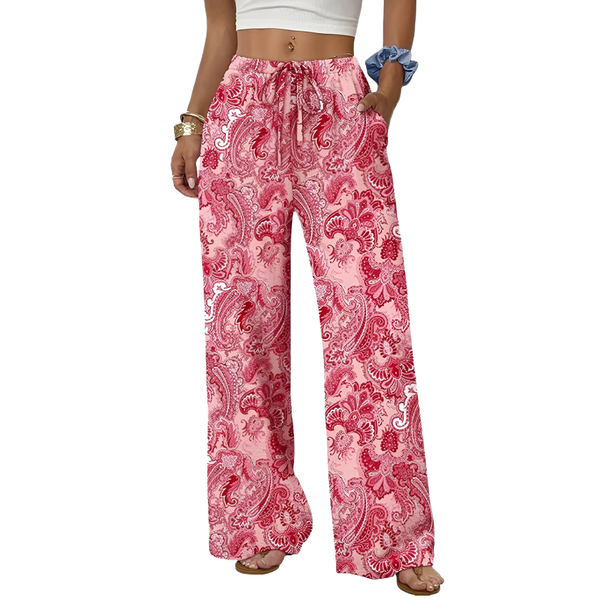 Wide Fit Flowy Palazzo Pants With Pockets For Women
